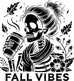 Fall Vibes Skeleton Black  DTF Transfer