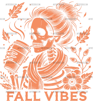 Fall Vibes Skeleton Orange DTF Transfer