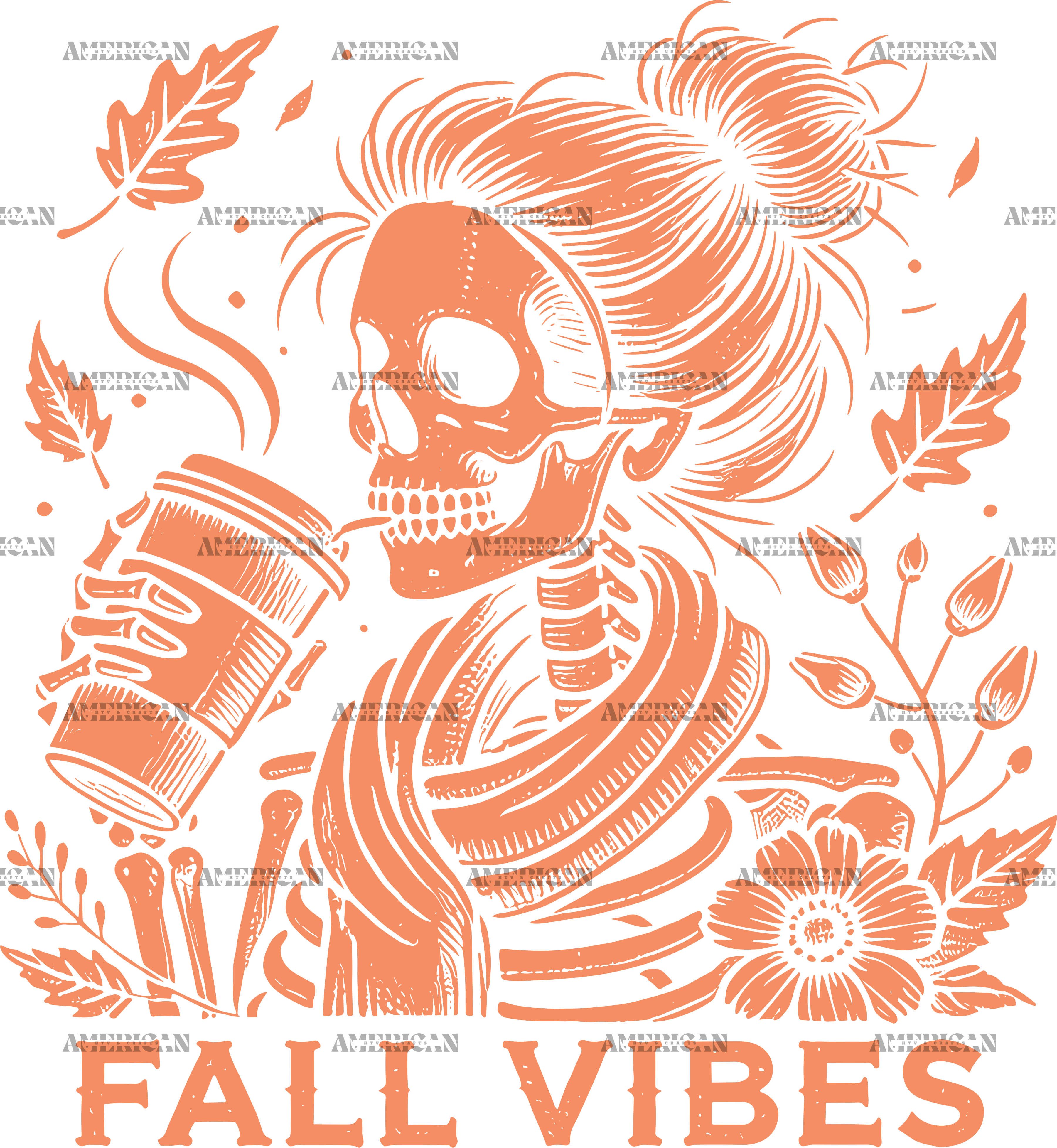 Fall Vibes Skeleton Orange DTF Transfer